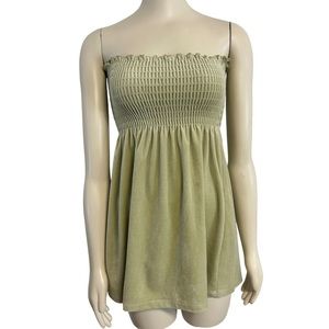 Forever 21 Y2k Green Velour Tube‎ Strapess Ruched Top Womens Medium Swim Coverup